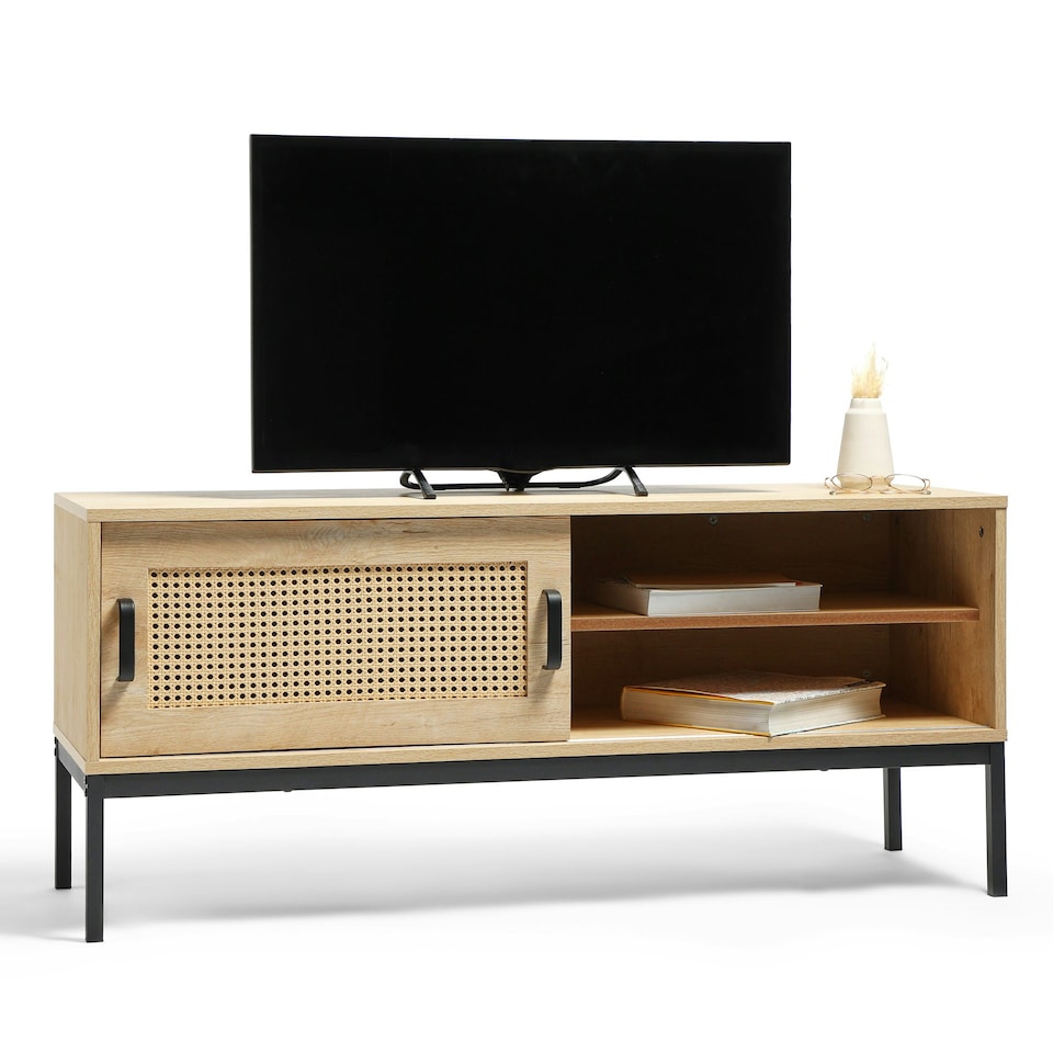 image 1 of Spinningfield Wood Effect Rattan TV Unit For TV's up to 55" | Brown | 1