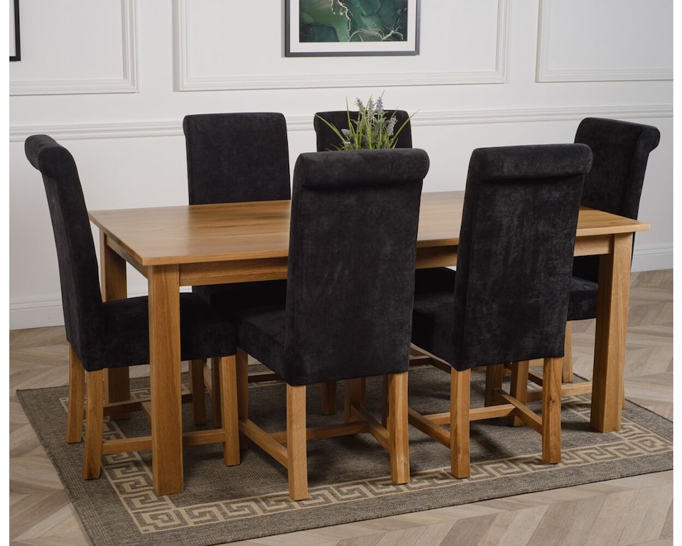 image 1 of Oslo 180 x 90 cm Large Oak Dining Table and 6 Washington Fabric Chairs | Black | Black