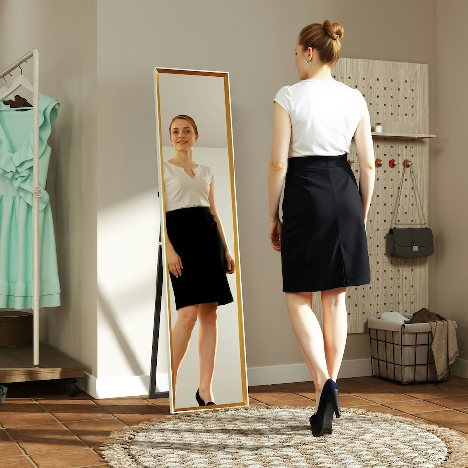 image 1 of HOMCOM Full Length Mirror Wall Mount Leaning Standing Mirror, White