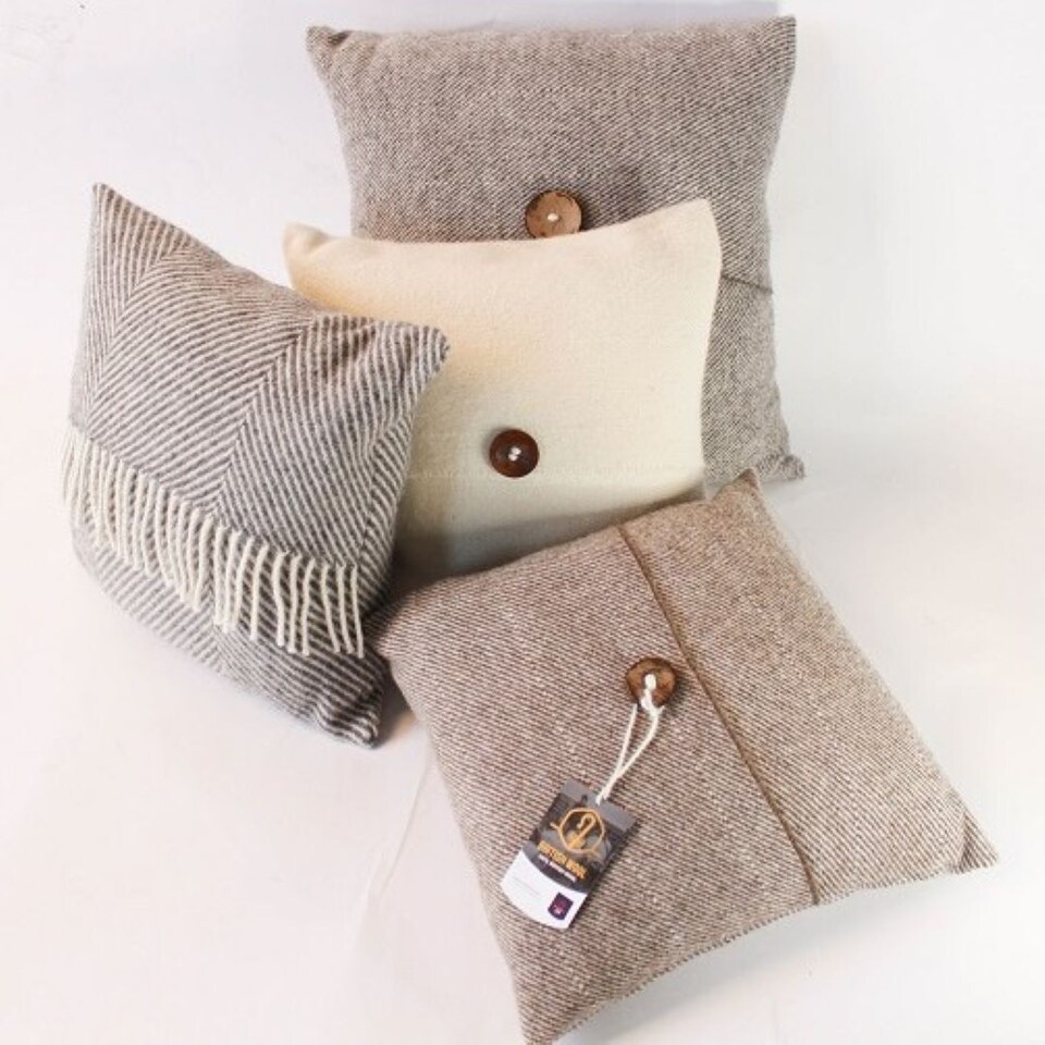 image 1 of Romney Marsh Wools, Fostum British Soft Wool Cushion, Button Design