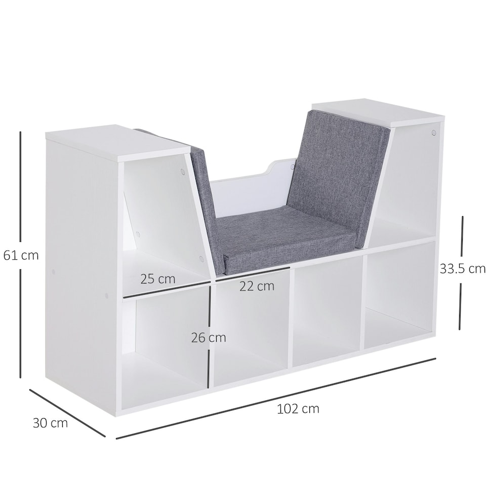 image 1 of HOMCOM Bookcase Storage Reading Seat Unit Kids Adults Six Cubes White