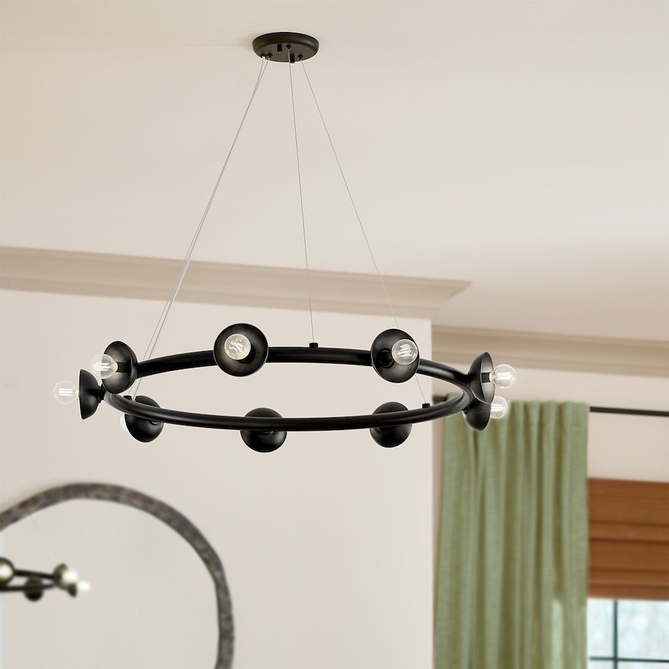 image 1 of Kichler Palta Cylindrical Pendant Ceiling Light Contemporary Satin Black 9x E14
