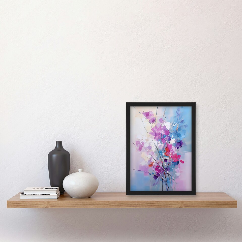 image 1 of Abstract Elegant Pastel Wildflower Bouquet Black Framed Wall Art Print A4