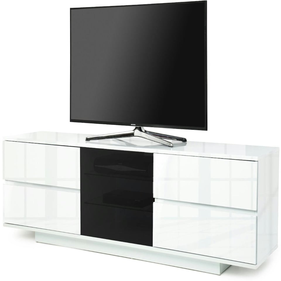 image 1 of Centurion Supports AVITUS ULTRA Remote Friendly BeamThru Gloss White with 4-White Drawers 32"-65" Flat Screen TV Cabinet White