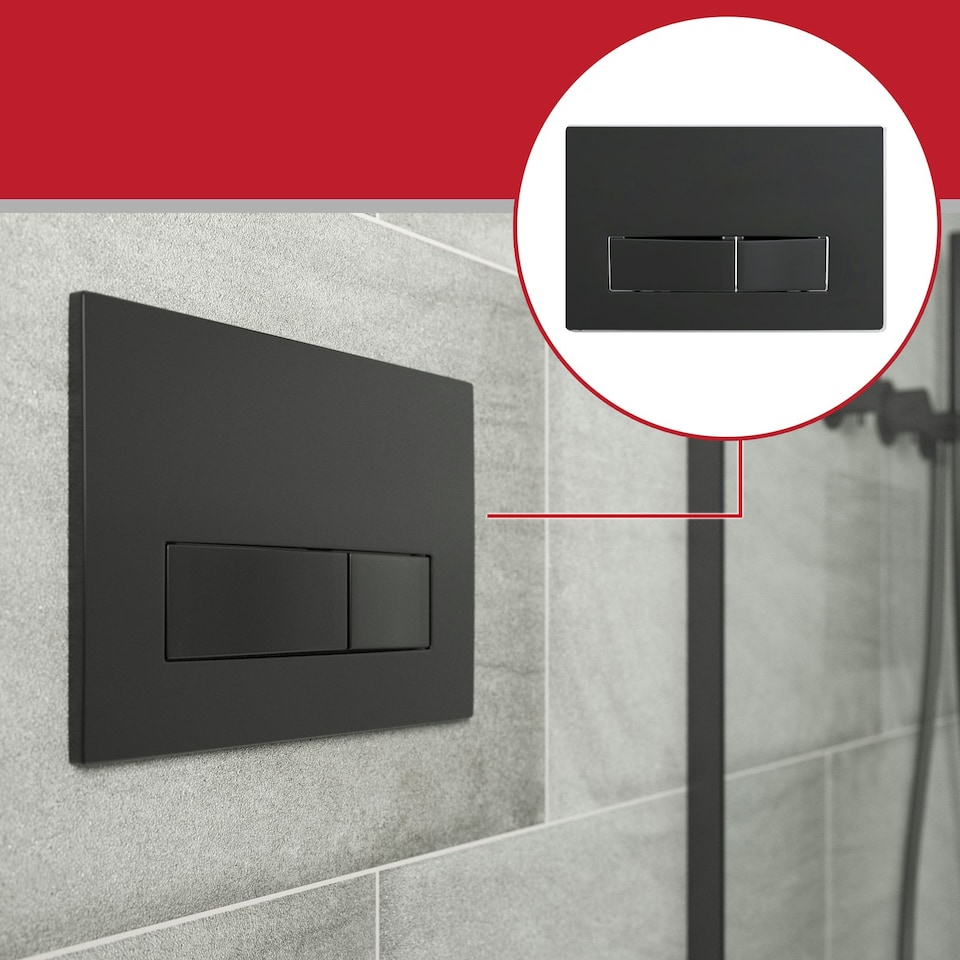 image 1 of SPARES2GO Luxury Concealed Toilet Cistern Flush Plate Kit for Wall Hung Frame (Matt Black, 245mm x 165mm)