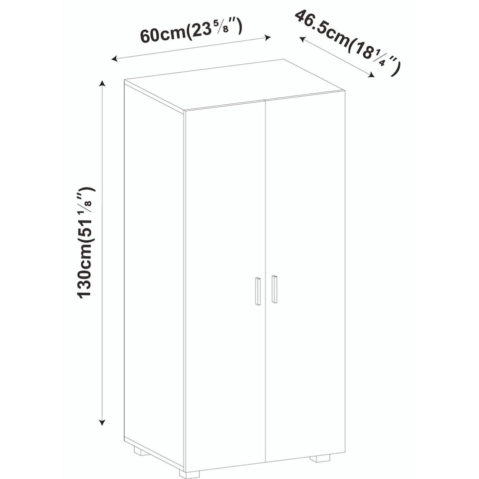 image 1 of Kids 2 Door Wardrobe 130cm w/ Hanging Rail Childrens Bedroom Storage