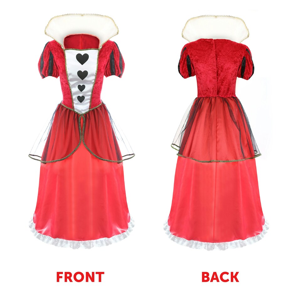 image 1 of Queen of Hearts Costume - Long Red & Black Dress Red | M