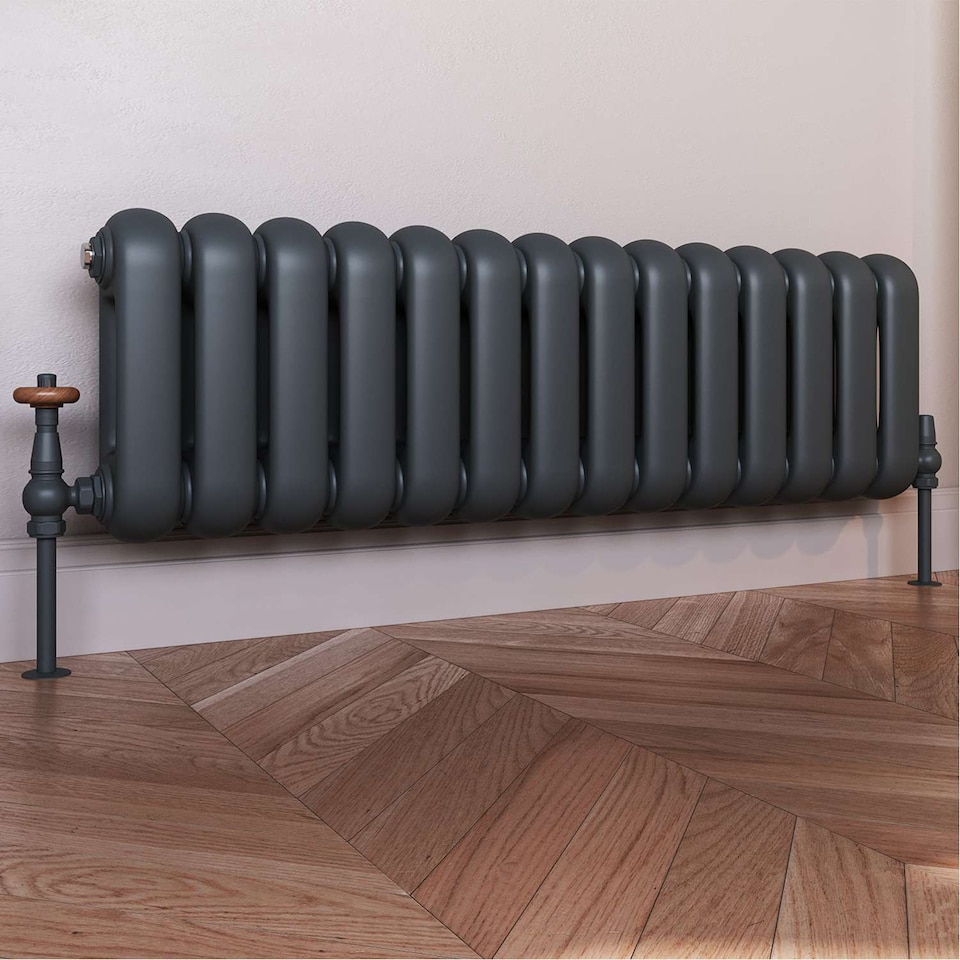 image 1 of Derry Traditional - Anthracite Thermostatic Radiator Valve & Lockshield Angled 15mm