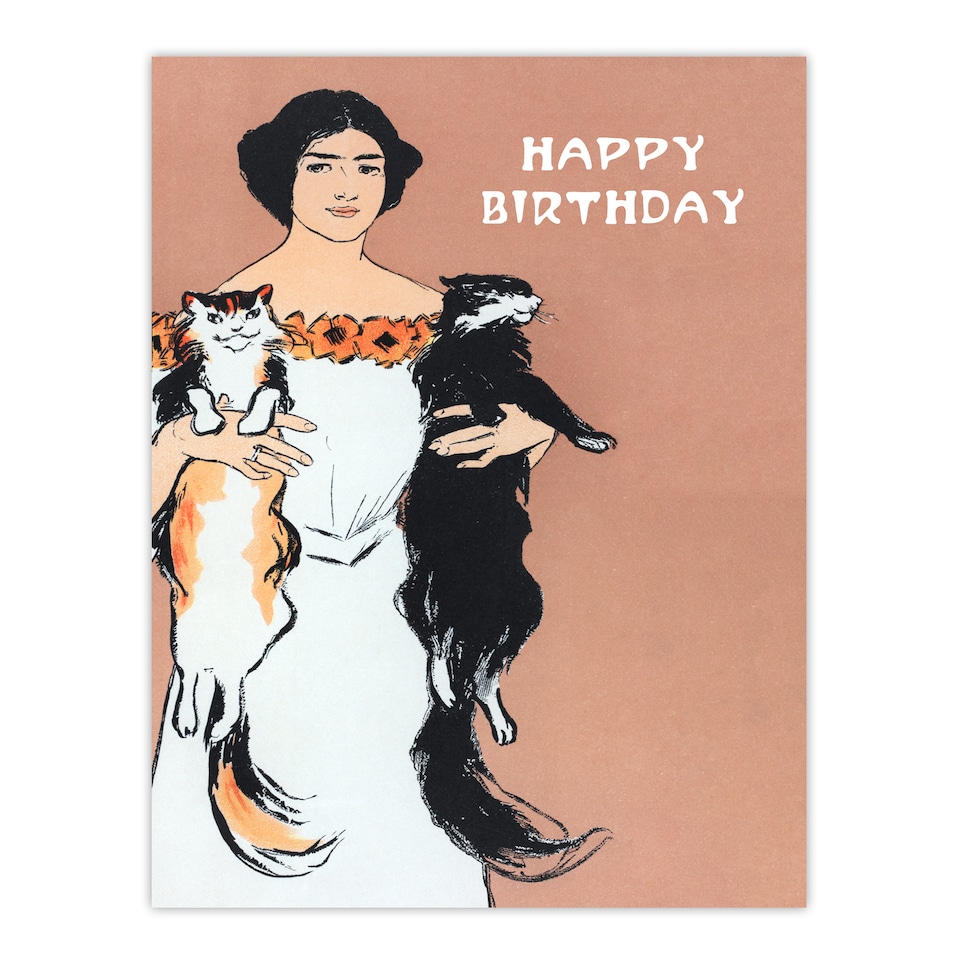 image 1 of Edward Penfield Framed Wall Art Print Woman Holding Two Cats Drawing Home Décor