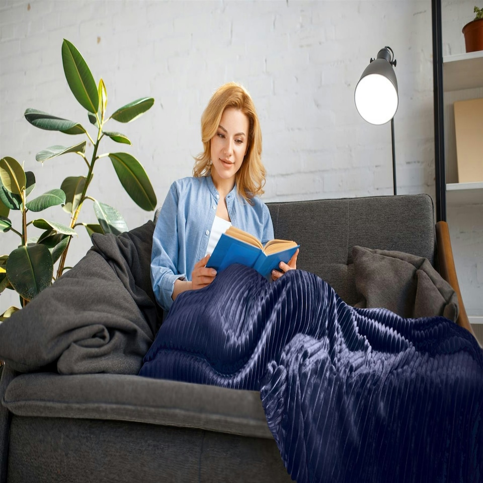 image 1 of Dakota Navy Blanket/Throw Blue