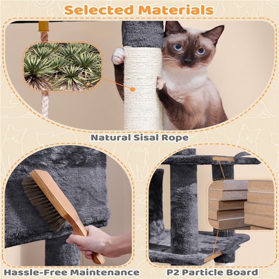 image 1 of Yaheetech Large Cat Tower with Hammock Scratching Posts Dark Grey