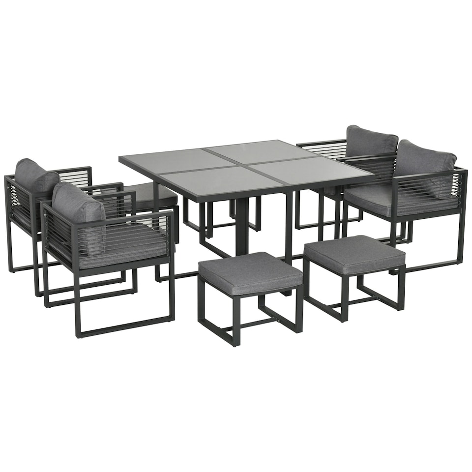 image 1 of Outsunny 8 Seater Aluminium Garden Dining Cube Set with 4 Chairs