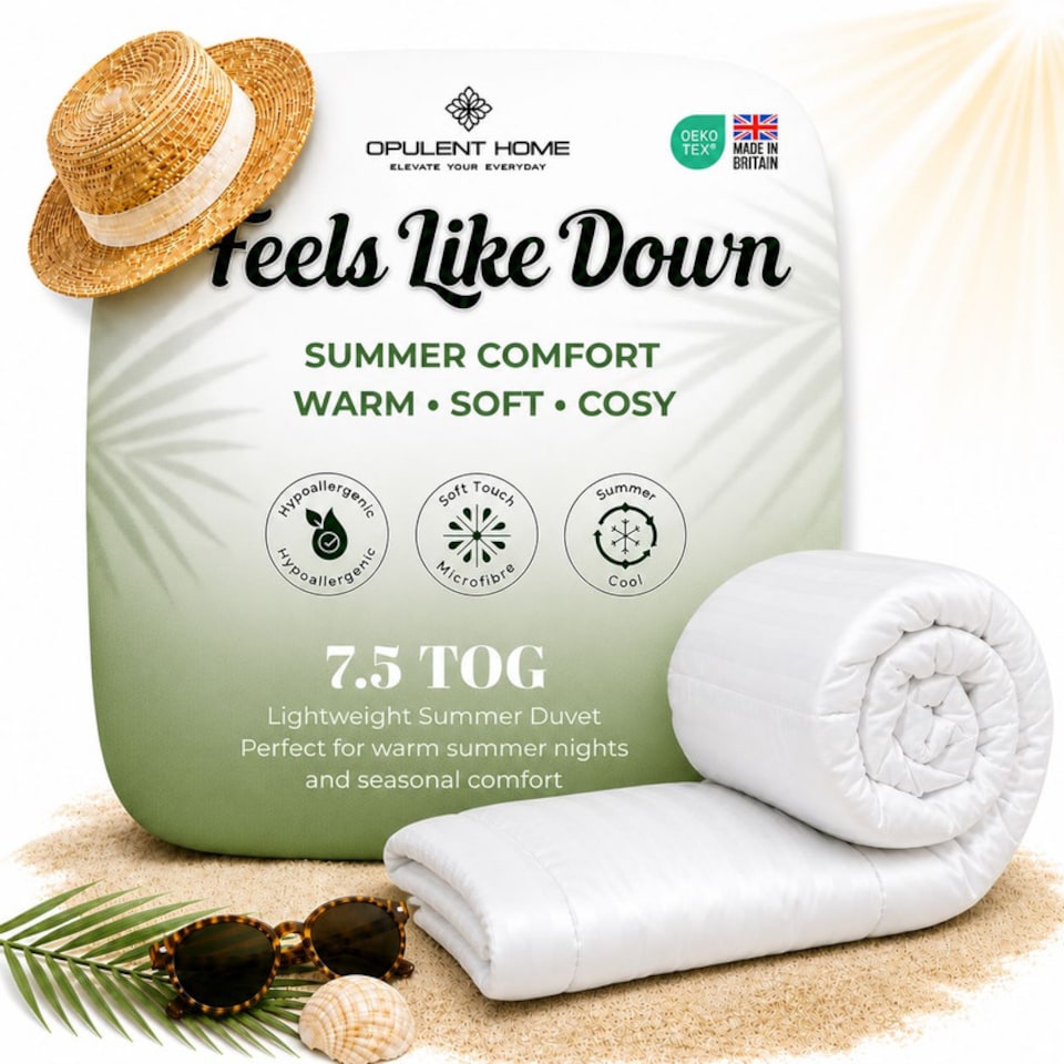 image 1 of Opulent Home Premium 7.5 Tog Summer Duvet - Anti-Allergy Hypoallergenic Hollowfibre Quilt|White|Double