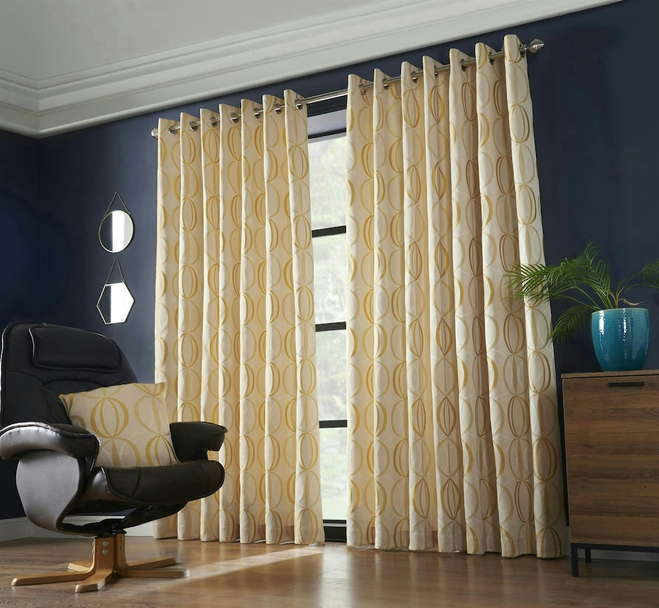 image 1 of Omega Lined Eyelet Curtains - Ochre -229cm x 274cm