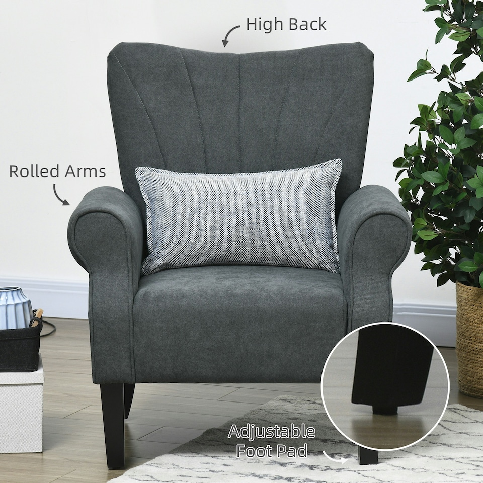 image 1 of HOMCOM Armchair, Upholstered Modern Accent Chair with Wood Legs, Grey