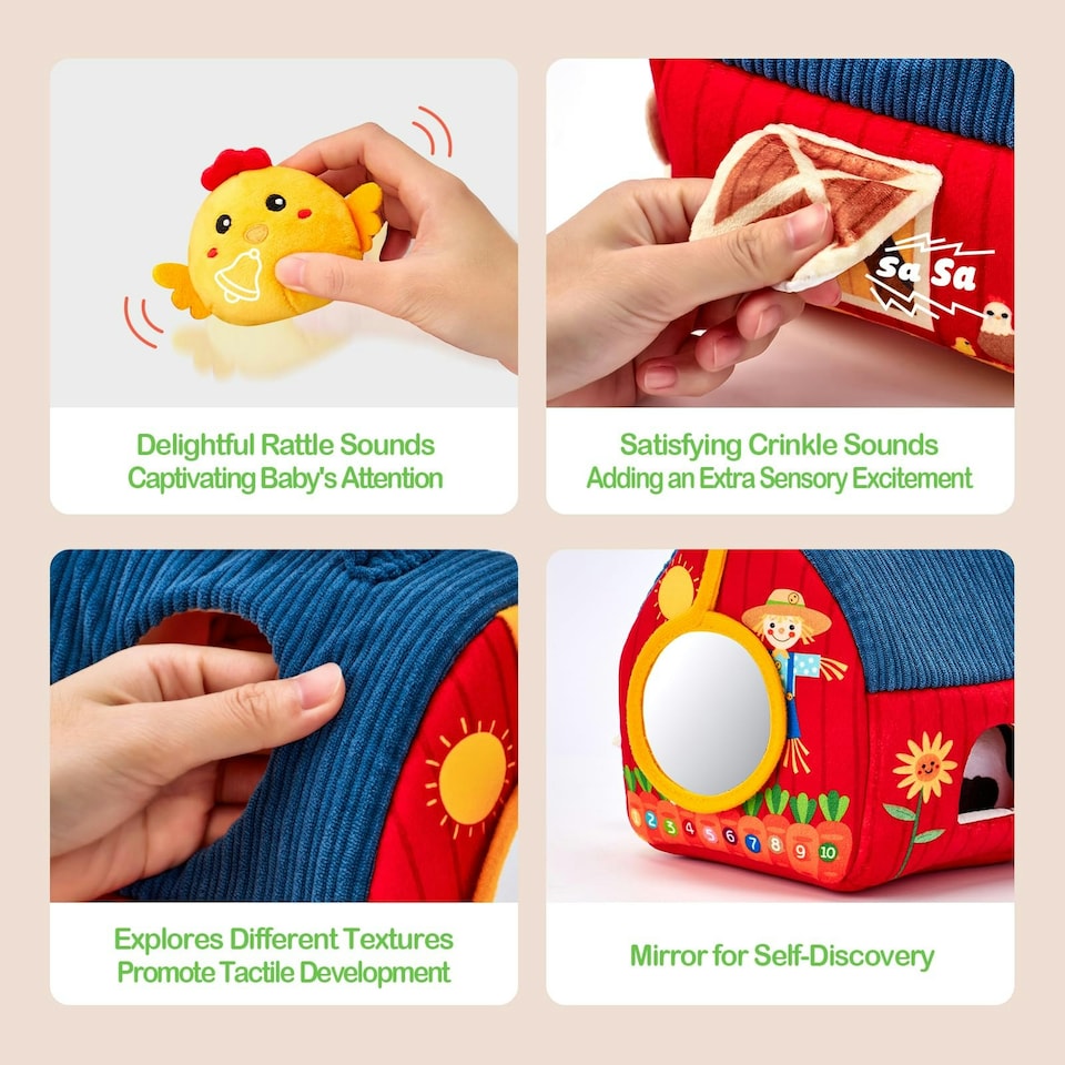 image 1 of Plush Barn with Stuffed Farm Animals, Rattle, Crinkle Paper & Baby Mirror