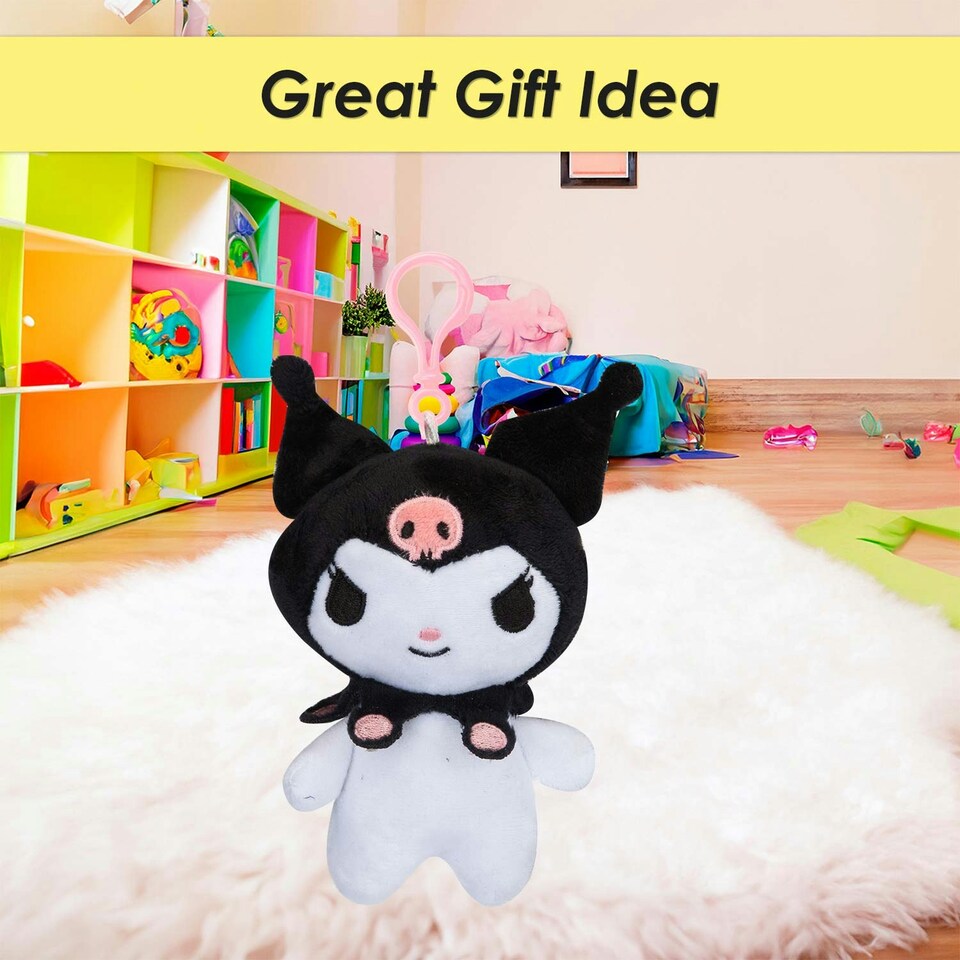 image 1 of Hello Kitty Soft Toy Kuromi Clip On Cute Plush Huggable Cuddly 12cm Black