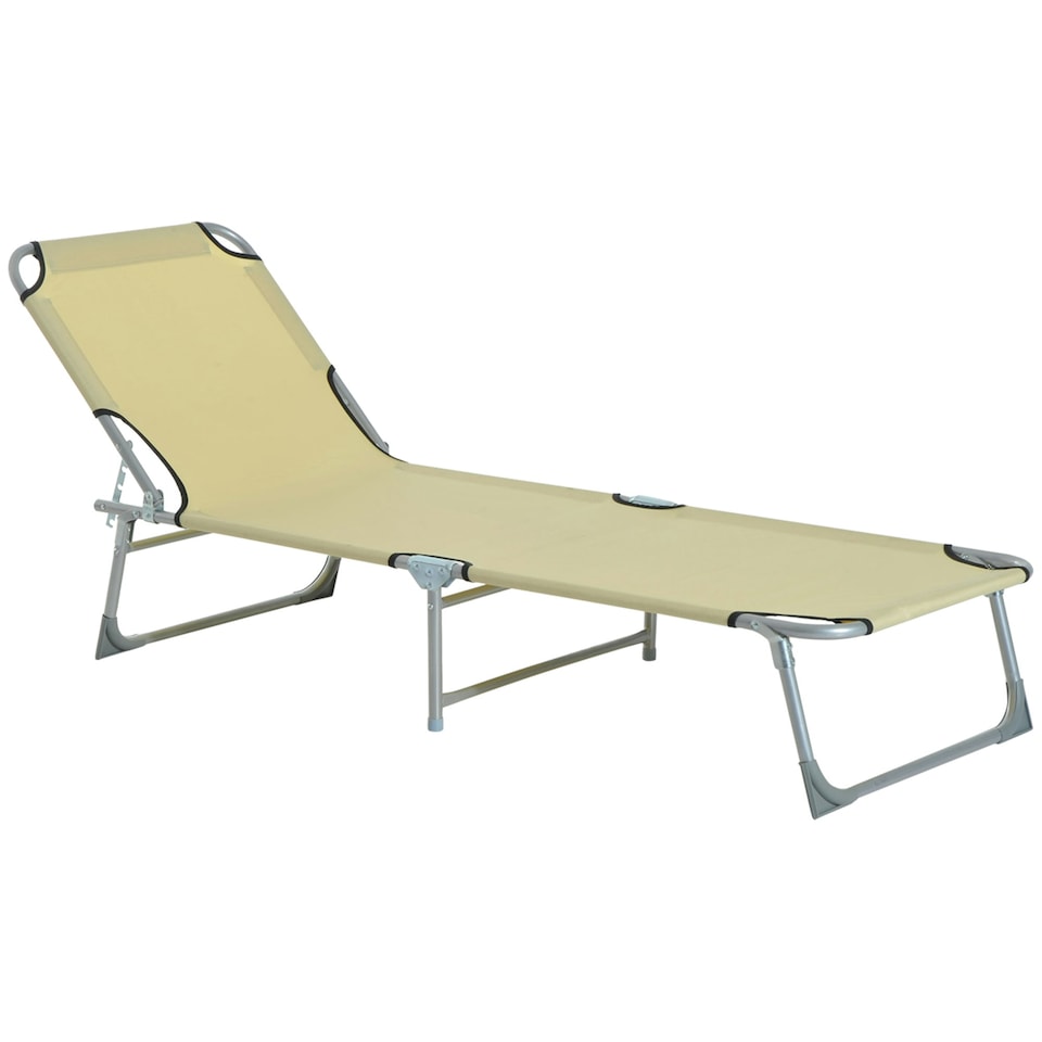 image 1 of Outsunny Camping Cot Picnic Sun Lounger Portable Folding Chaise Chair