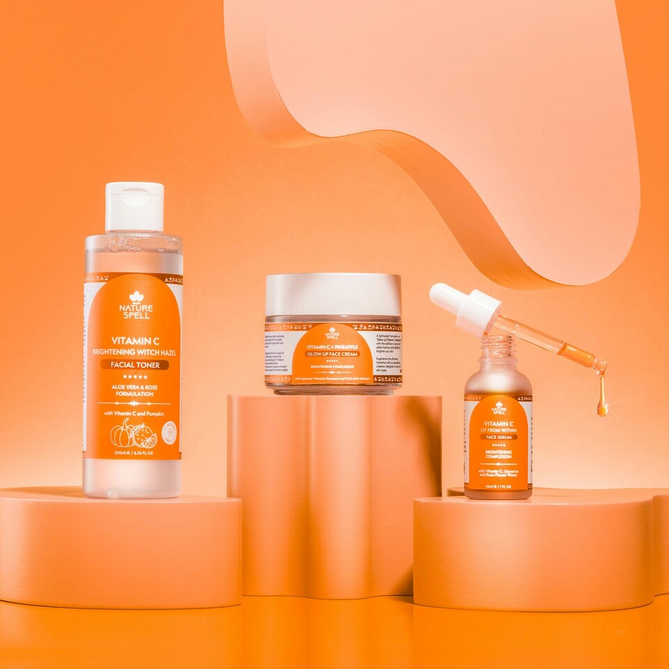 image 1 of Nature Spell Vitamin C Brightening Skincare Set - Toner + Serum + Moisturiser
