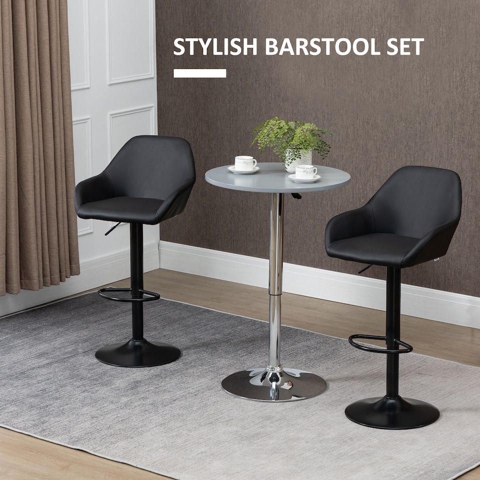 image 1 of HOMCOM Adjustable Bar Stools Set of 2, Swivel Barstool W/ Footrest Black