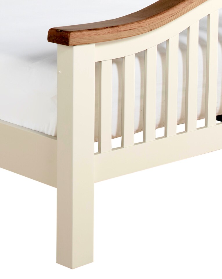 image 1 of 5ft King Size Real oak and Cream,Chunky, Curved, Solid,strong,wood bed frame.High foot end wooden bedstead | Cream | Real Oak & Cream | King