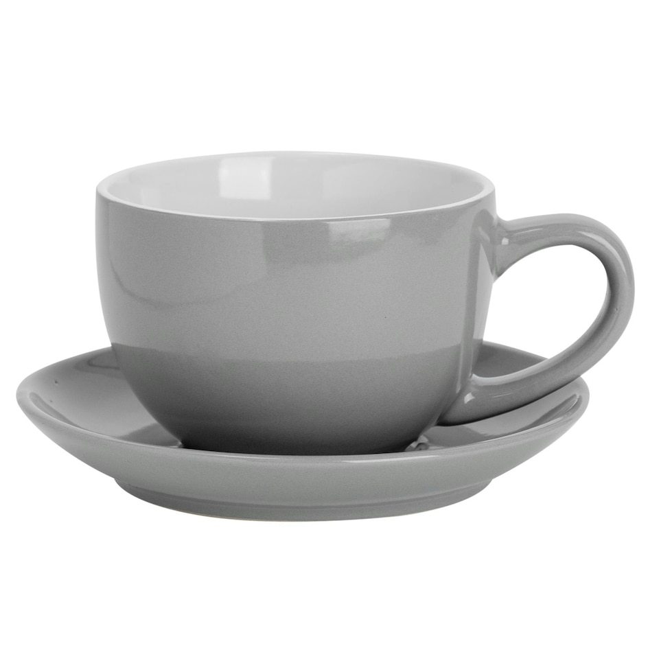 image 1 of Argon Tableware 2pc Coloured Cappuccino Cup & Saucer Set - 250ml - Grey - Coffee Cup Latte Cup Drinking Cup