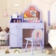 image 9 of COSTWAY Kids Vanity Table and Chair Set w/Mirror Purple