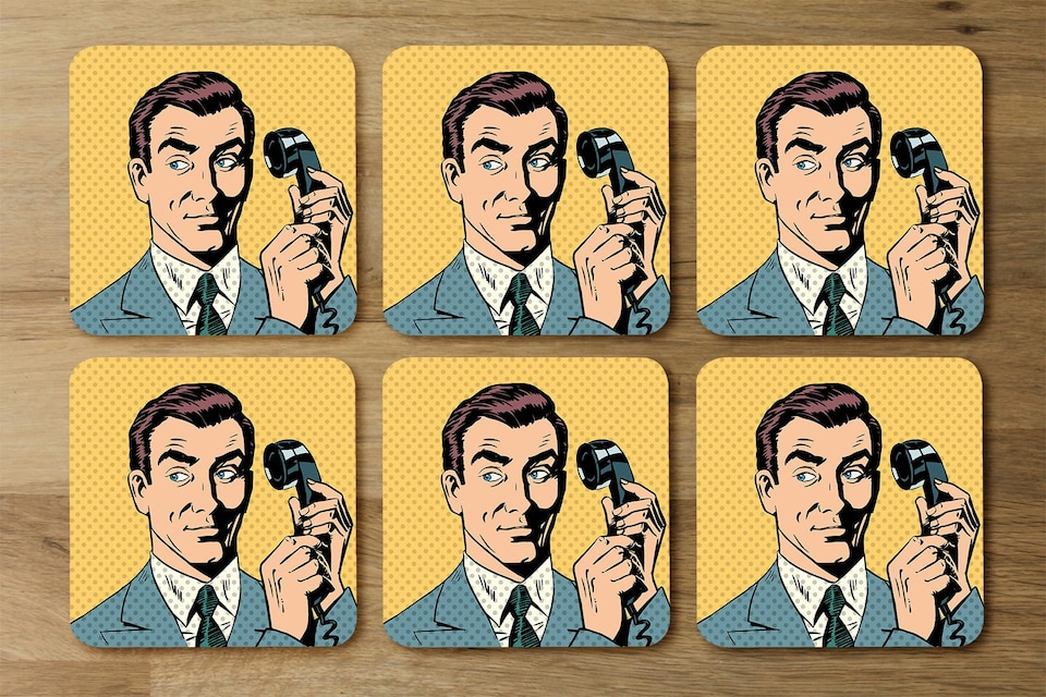 image 1 of Male businessman talking on the phone style pop art retro (Placemat & Coaster Set)