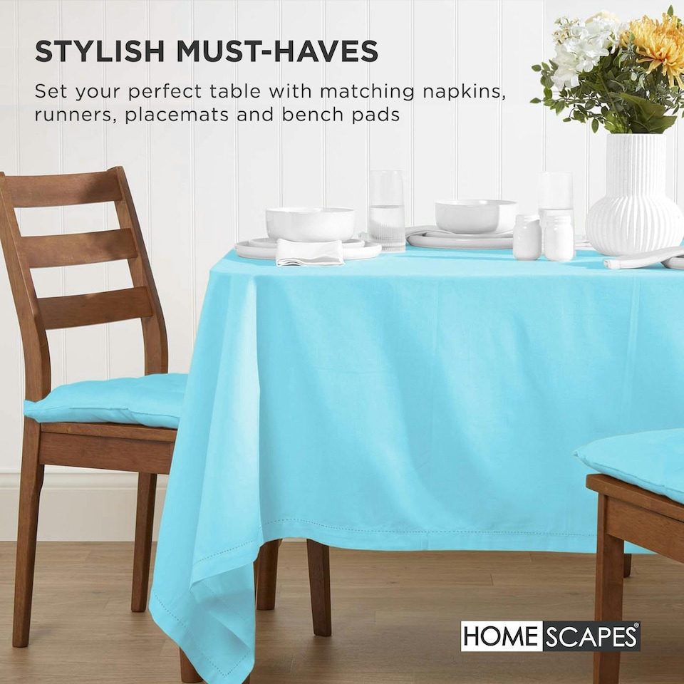 image 1 of Homescapes 4 x Seat Pads Luxury Cotton Indoor Outdoor Garden Dining Cushion Light | Blue | 40 x 40 cm | 4