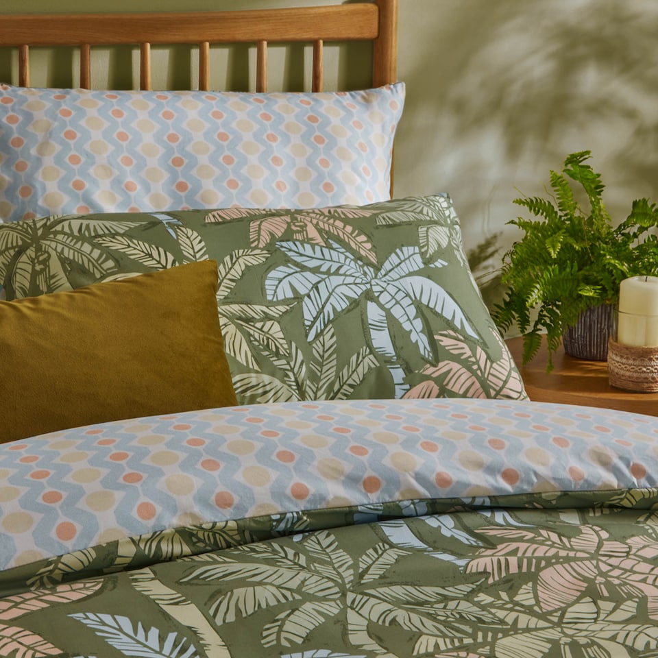 image 1 of Duvet Day Kentia Printed Soft Touch Duvet Cover Set | Green | Palm Green | Single | 1