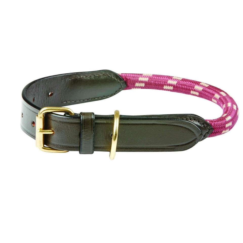 image 1 of Weatherbeeta Rope Leather Dog Collar - Burgundy/Brown - L