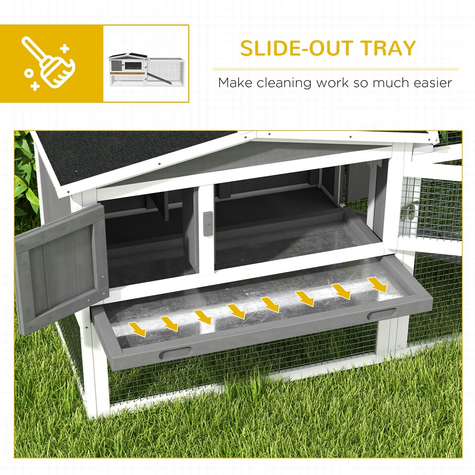 image 1 of PawHut Rabbit Hutch, Bunny Cage with Run & Sliding Tray, Hay Rack, Grey