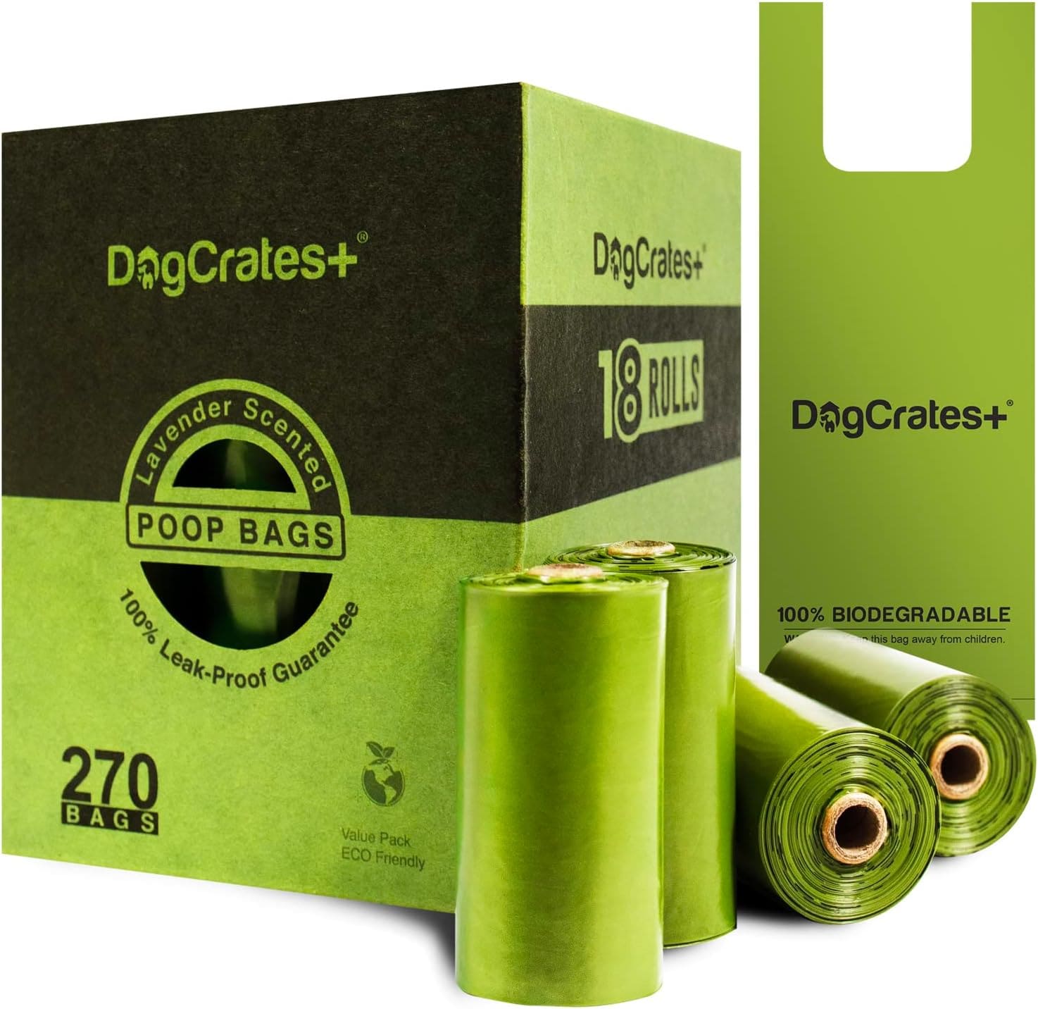 DogCrates+ Dog Poo Bags - 270 Leak Proof and Extra Thick Poop Bags with Tie Handles