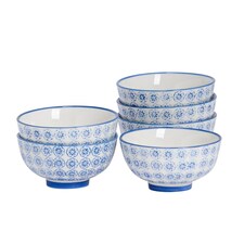 Nicola Spring Hand-Printed Rice Bowls - 12cm - Navy - Pack of 6 | Blue | Blue