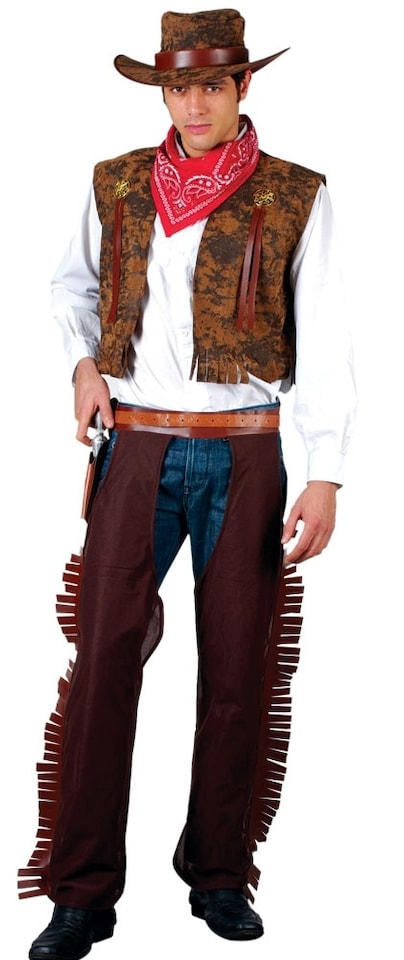 Brown Western Cowboy Rodeo Fancy Dress Mens Costume Outfit & Hat (L)