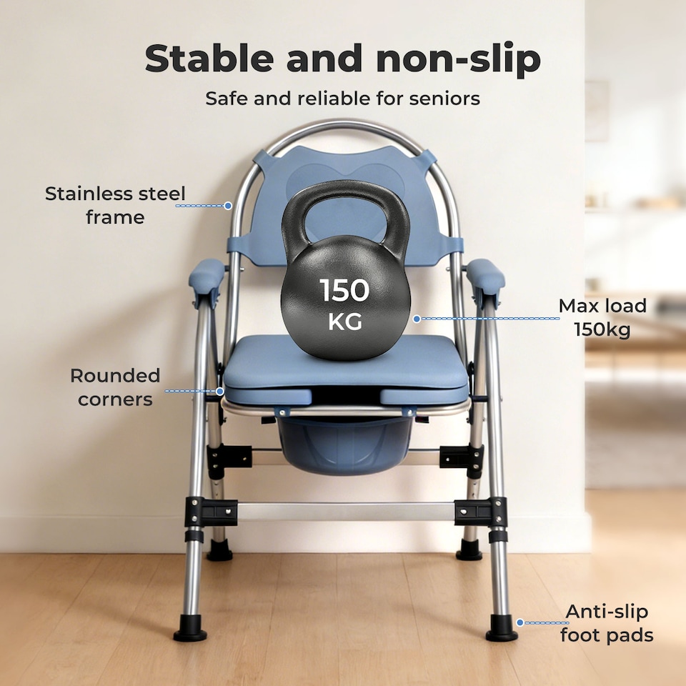 image 1 of Levede Folding Adjustable Metal Commode Chair for Bedroom Bedside Shower