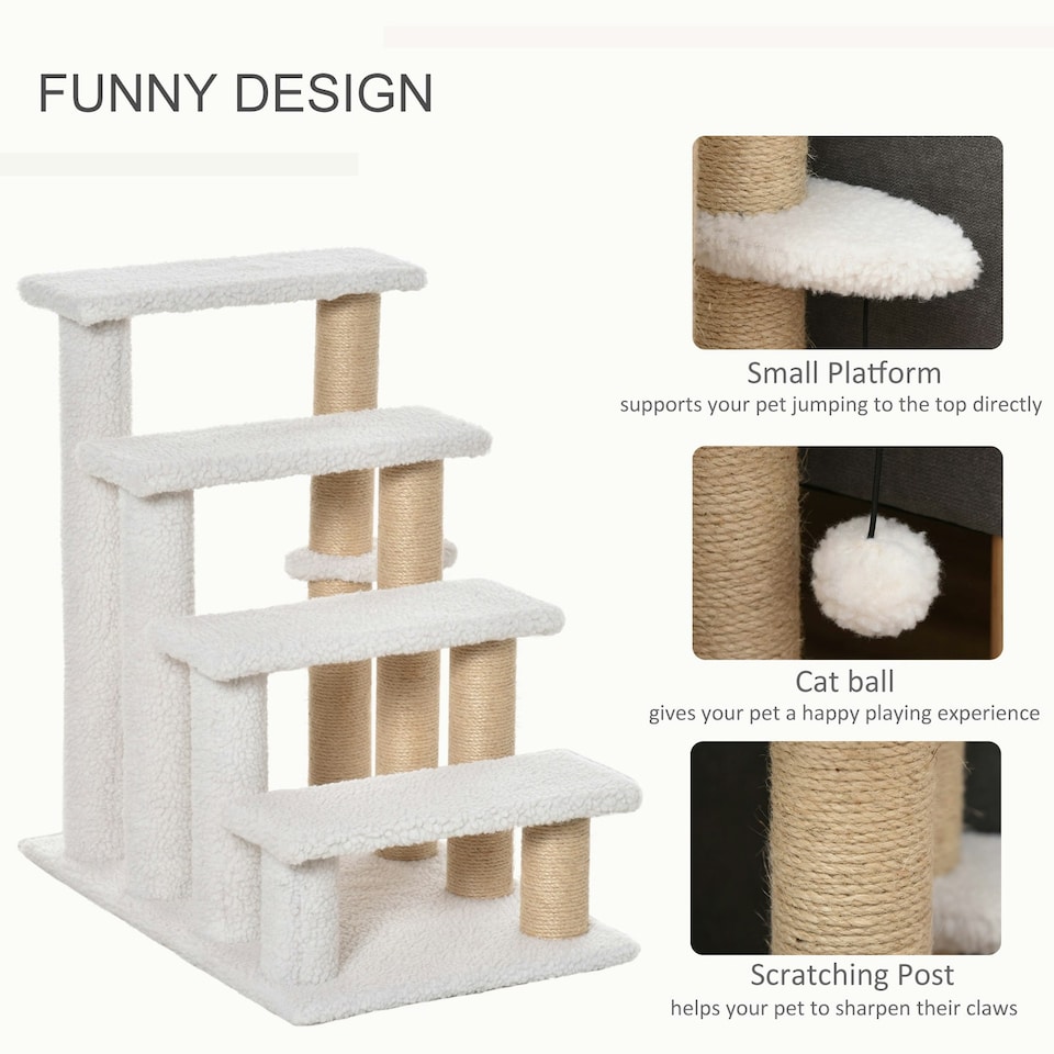 image 1 of PawHut Pet Stair with 4-step Climb Ladder, Scratching Posts, White