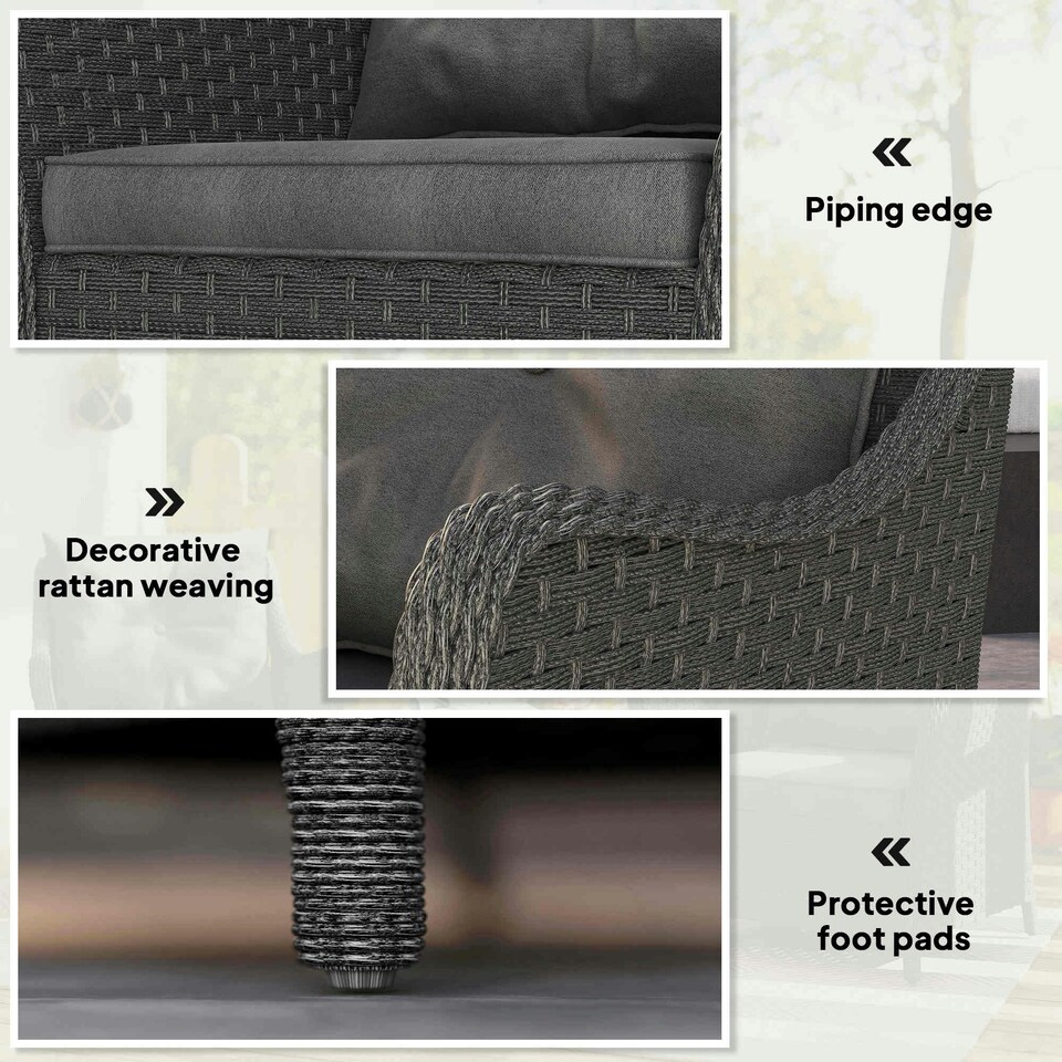 image 1 of Outsunny 2 Pieces Rattan Garden Chairs, Cushioned Rattan Chairs Grey | Dark Grey