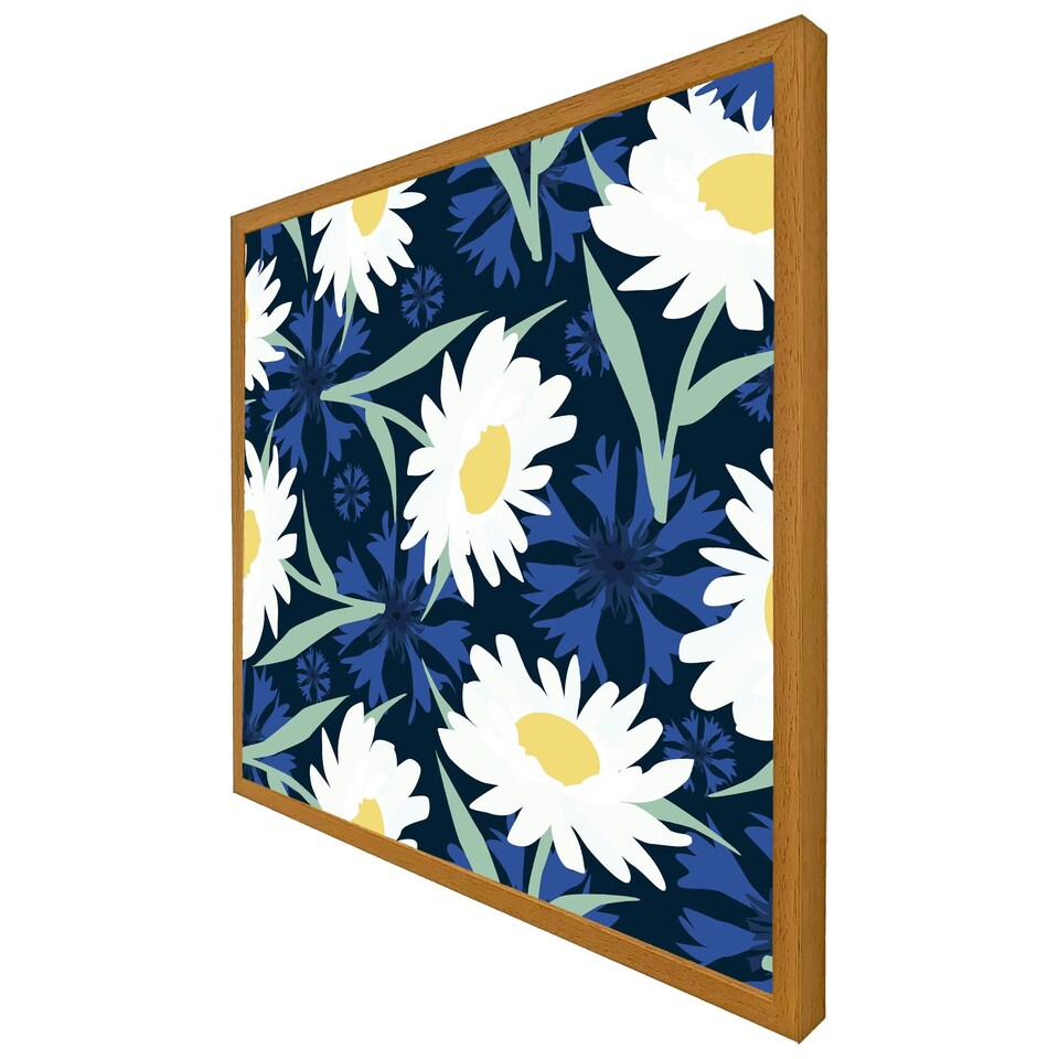 image 1 of Daisies on navy (Picutre Frame) White | XL
