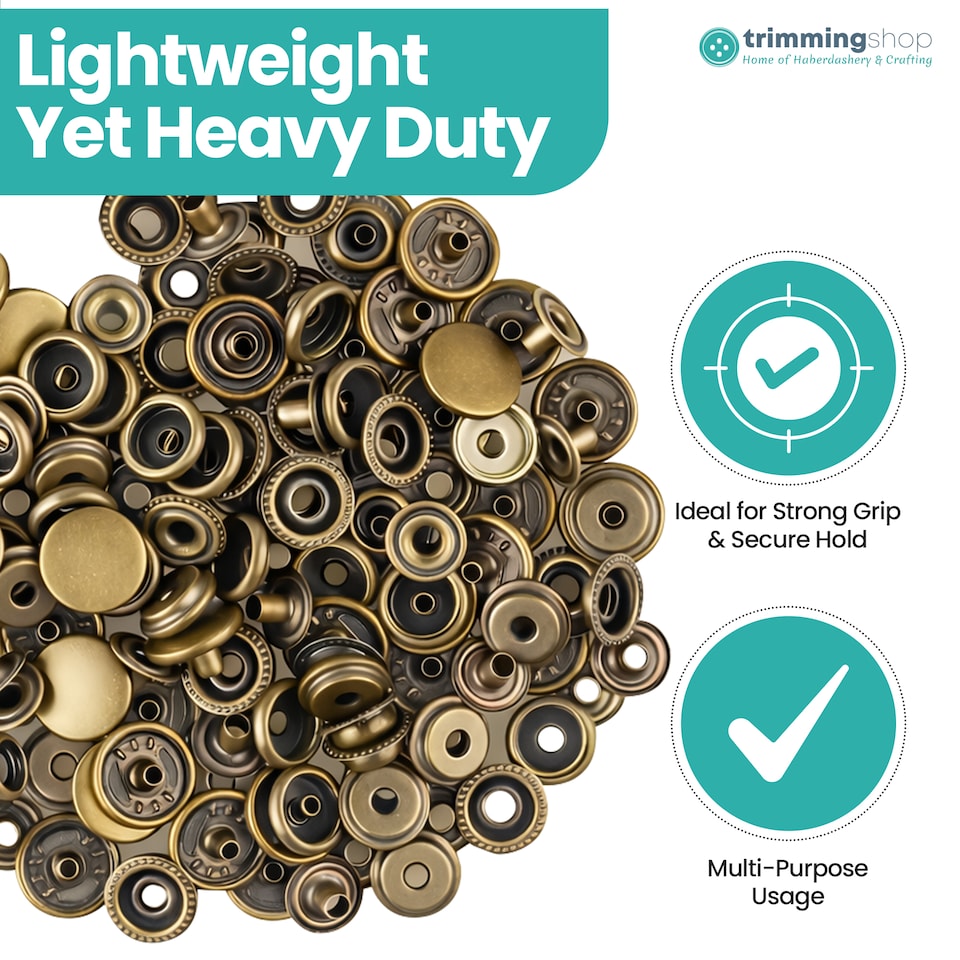 image 1 of 15mm Press Studs 4 Part No Sew Buttons, Durable & Lightweight - 100pcs