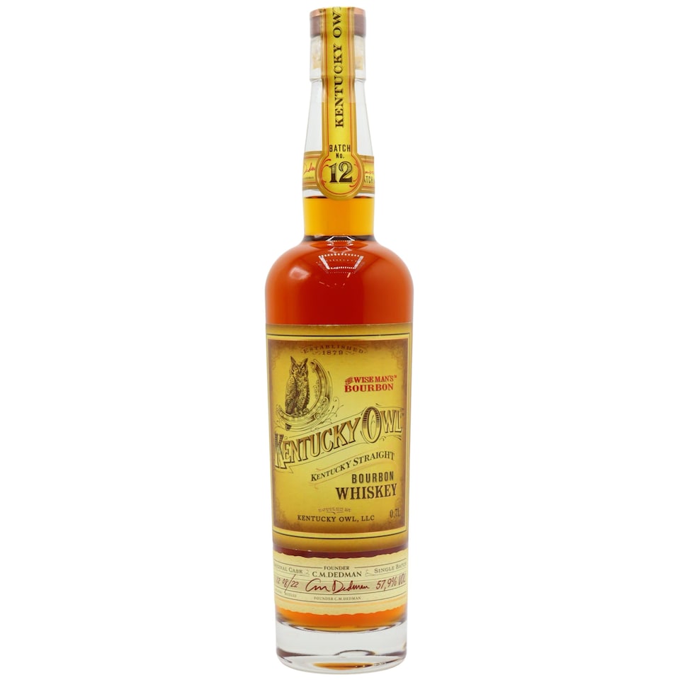 image 1 of Kentucky Owl - Batch #12 Kentucky Straight Bourbon Whiskey | Multi | A pleasant rush of warm spice runs across the tongue along with a rebust caramel & cream sensation filling all the tastebuds; pleasantly melting into hints of passion fruit and spicy citrus. | 1