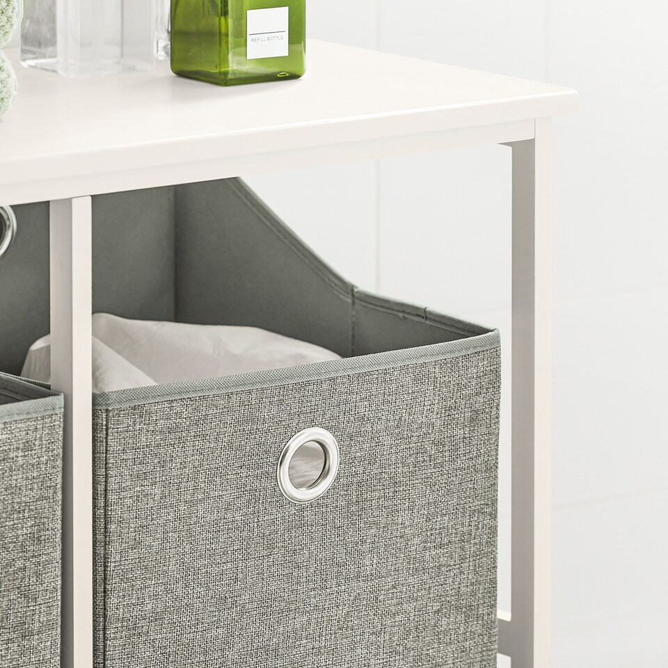 image 1 of SoBuy Bathroom Storage Cabinet with 2 Foldable Laundry Baskets, White, 30.3x15.0x31.5 inches, 8.7 kg - BZR57-W