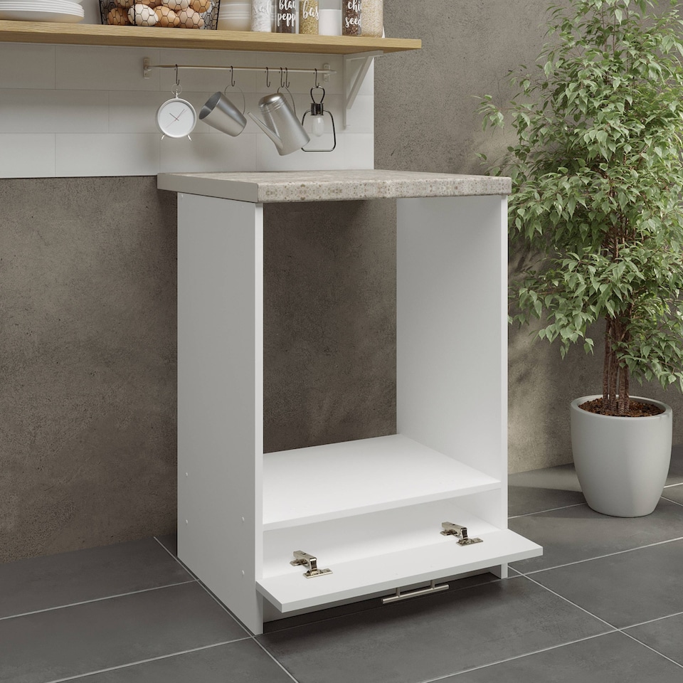 image 1 of JD Greta Kitchen Base Oven Unit 600mm Cabinet With Front 60cm White Gloss with Worktop