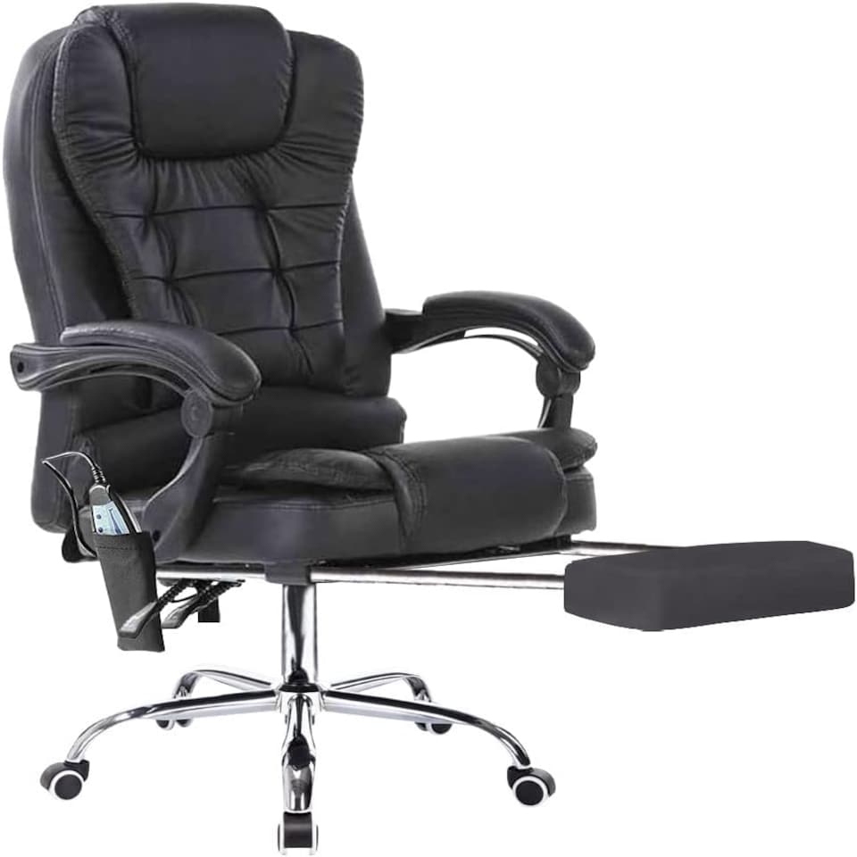 image 1 of Neo Office Chair Brown Faux Leather with Massage Function & Footrest | Black