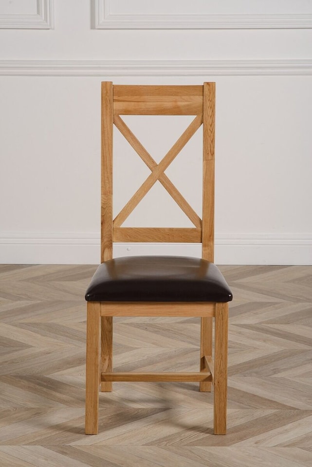 image 1 of Berkeley Solid Oak and Leather Dining Chairs for Dining Room or Kitchen | Brown | Brown