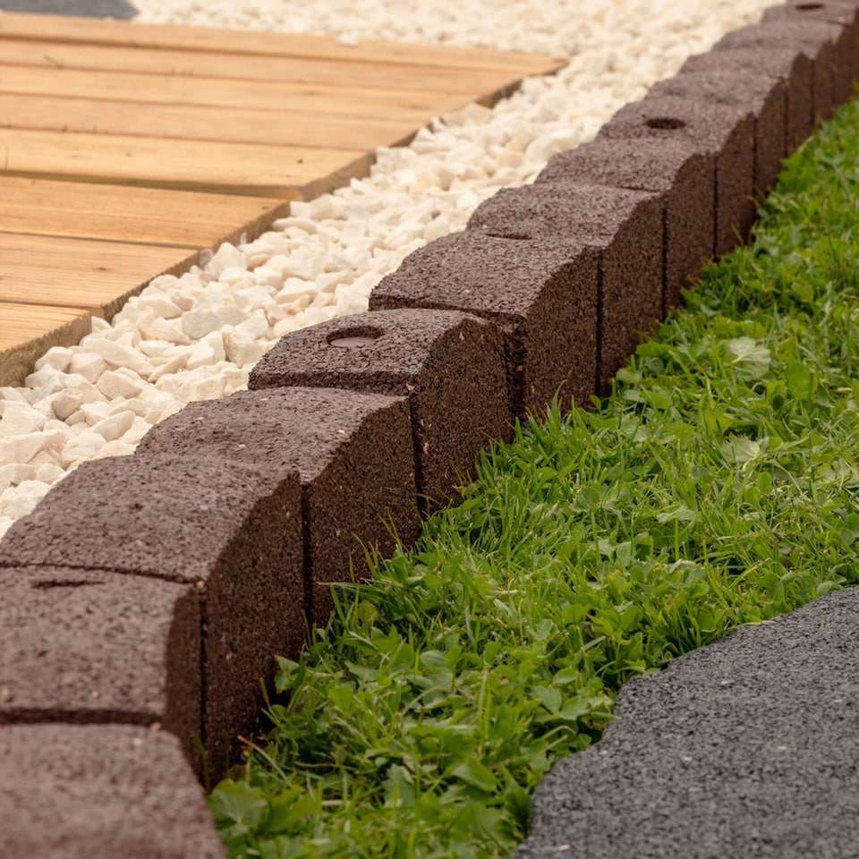 image 1 of Recycled Rubber Roman Stone Garden Border 1.2m - Brown - Pack of 8 | Brown | Brown