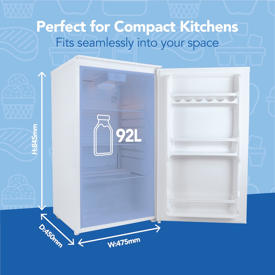 image 1 of Igenix IG3960 Freestanding Larder Fridge with 92 Litre Capacity, 2 Adjustable Shelves and Salad Drawer, Reversible Door, 48 cm Wide, White