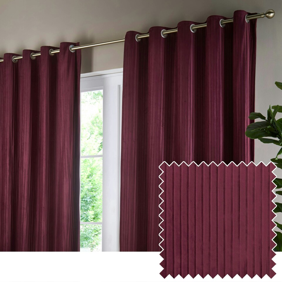image 1 of Paoletti Corinthian Velvet Room Darkening Merlot Eyelet Curtains (W)117cm x (D)137cm cm Multi