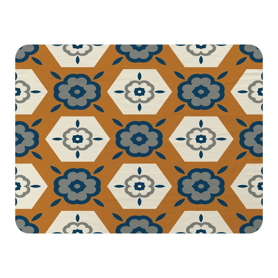 image 1 of Rust orange background with gray, navy blue and beige (Blanket)
