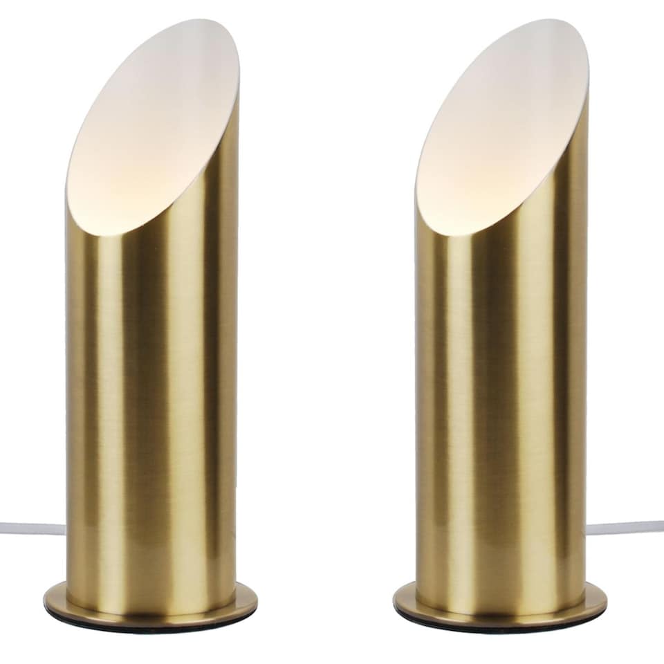 image 1 of Set of 2 Antique Brass Tubular Floor Uplights | Bronze | White | Medium | 2